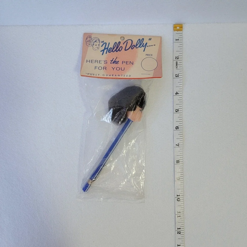 VTG Hello Dolly Novelty Doll Head Pen Original Packaging Mid-Century Kitsch
